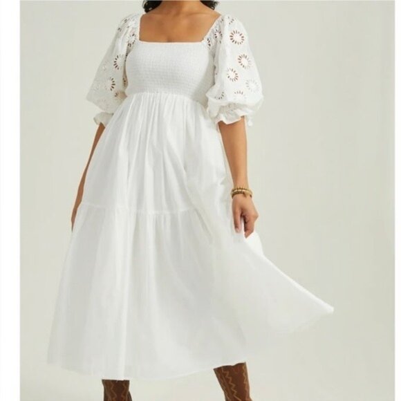 Altar'd State White Reese Eyelet sleeveless midi dress size Medium - Picture 1 of 8